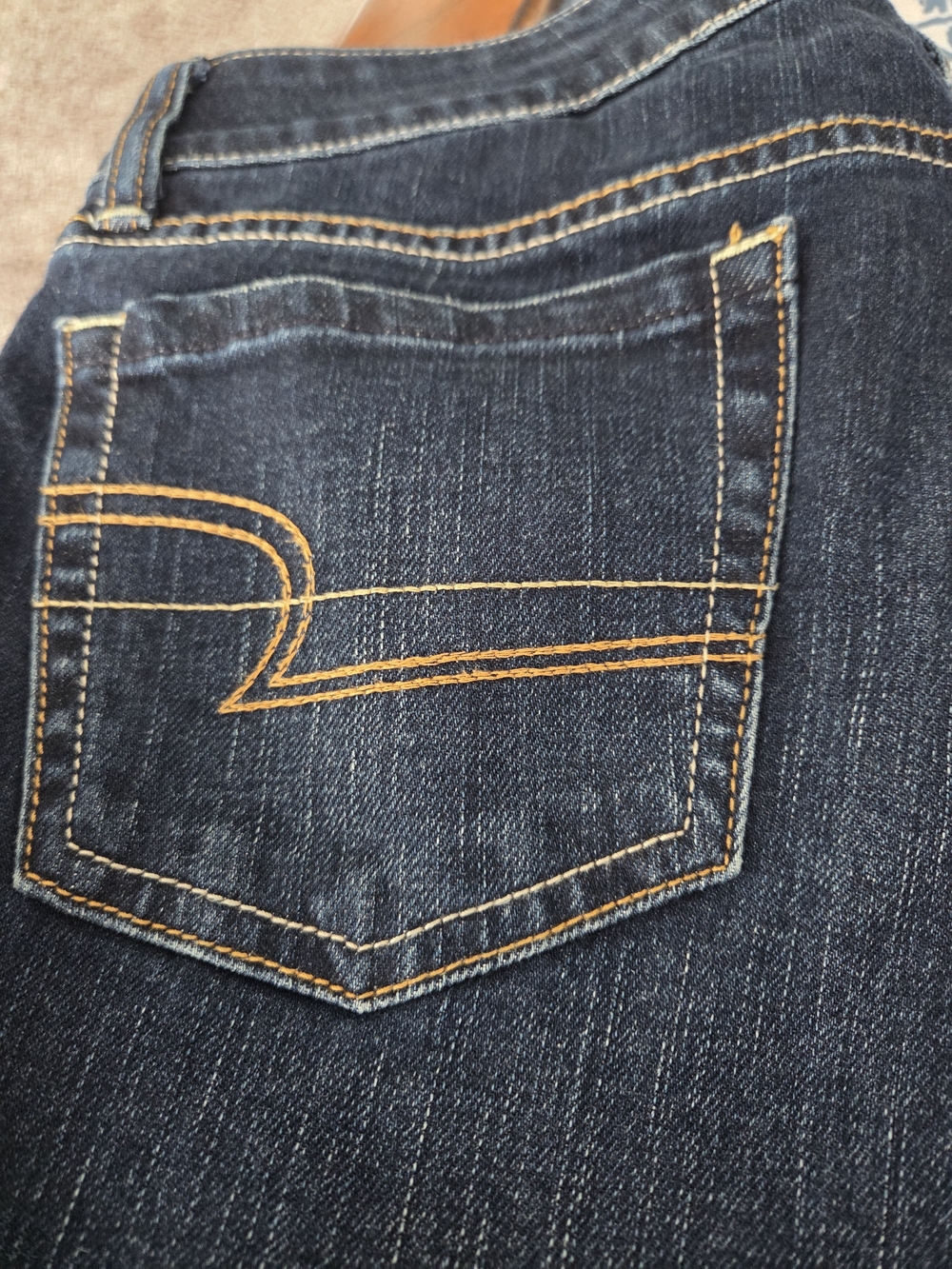 American Eagle Outfitters Dark Blue Boyfriend Jeans with Orange Stitching